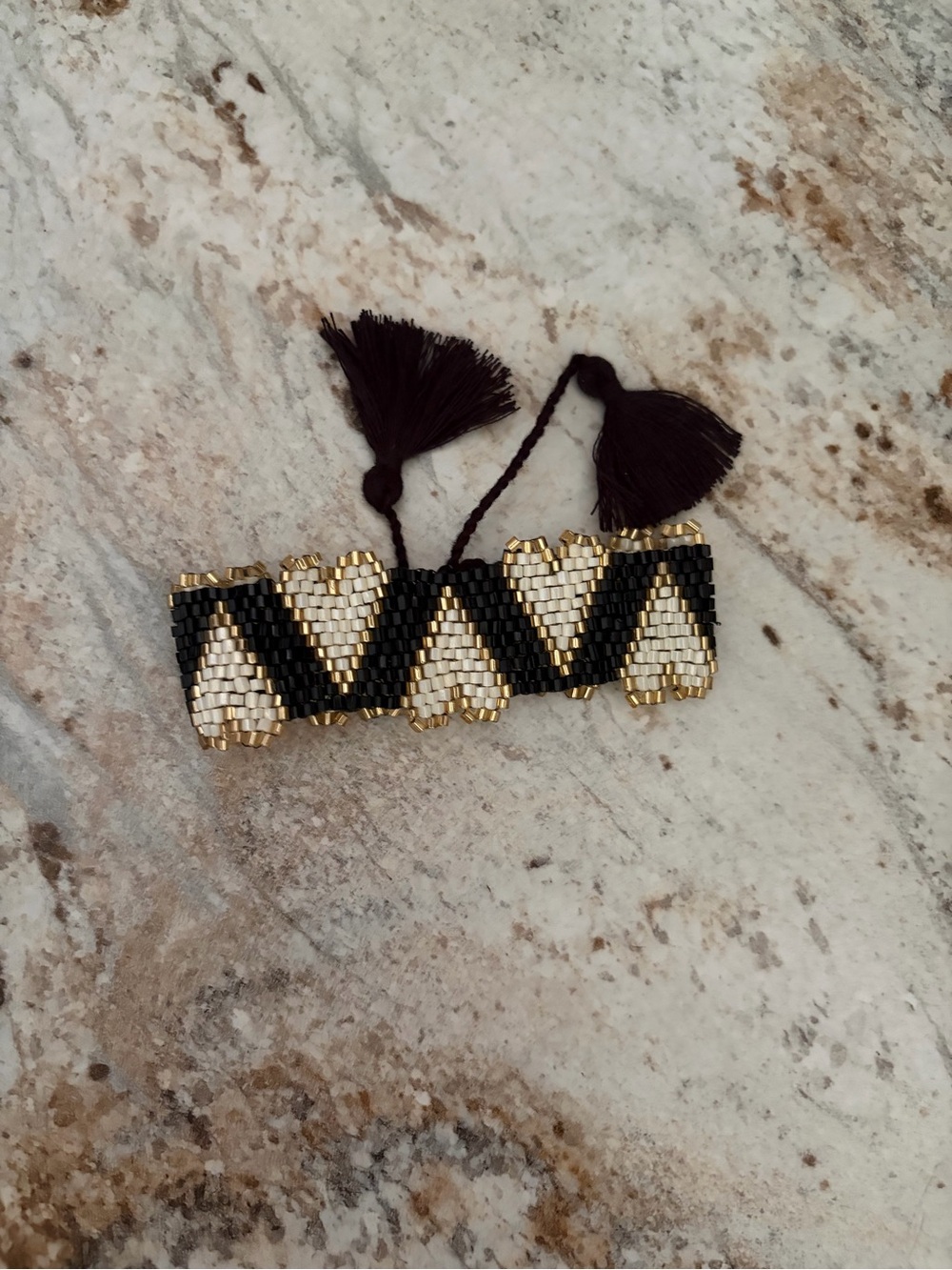 Plunder Black, Gold and Cream Beaded Chevron Bracelet